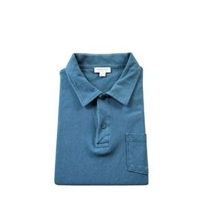 Sunspel England Blue Cotton Men's S/S Men's Polo Shirt Size Large